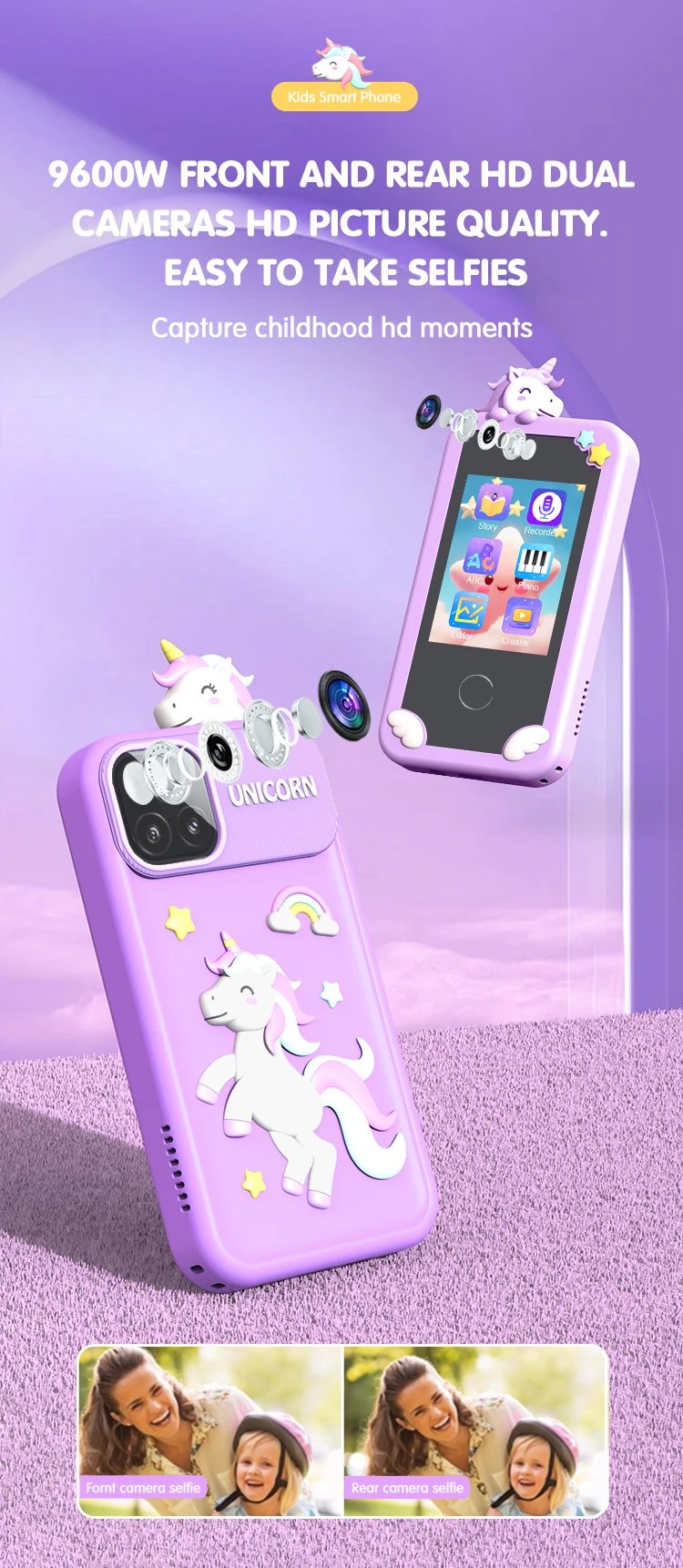 Kids Muscial Smart Phone Toys Cartoon Unicorn Touchscreen Baby Mobile for Girls Boys Educational Toys Birthday Christmas Gifts