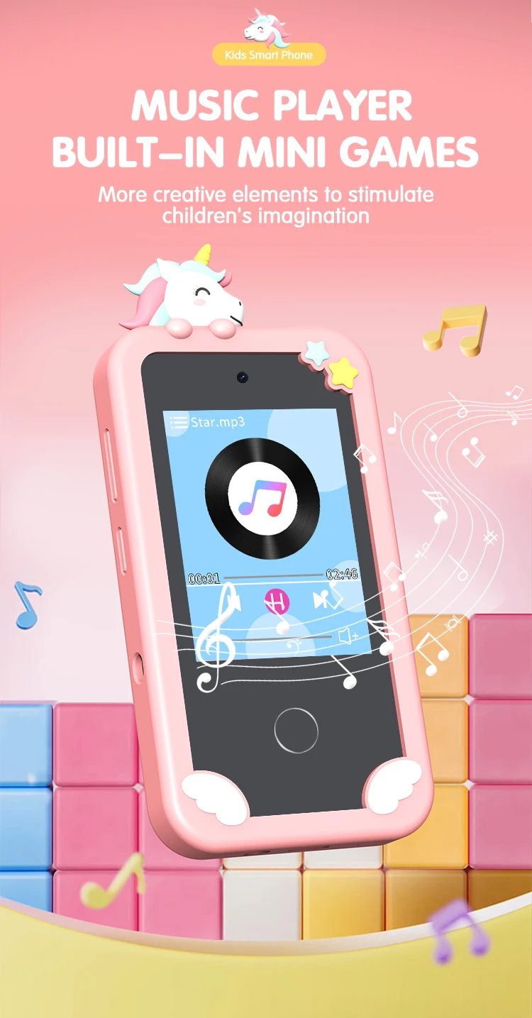 Kids Muscial Smart Phone Toys Cartoon Unicorn Touchscreen Baby Mobile for Girls Boys Educational Toys Birthday Christmas Gifts