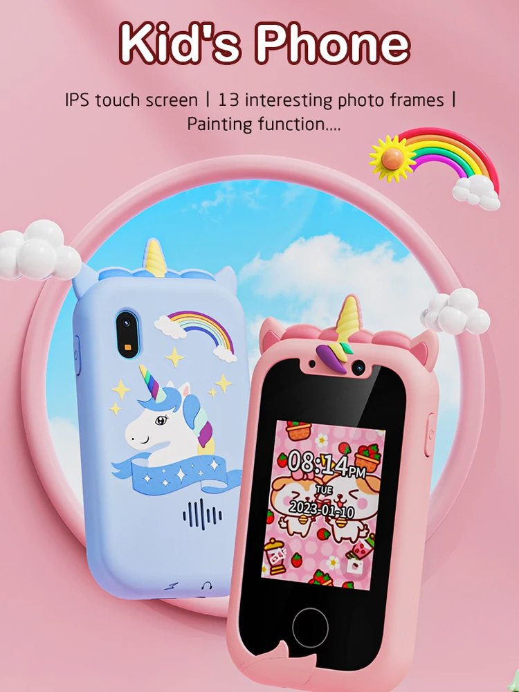 Kids Smart Phone Camera Toys Touchscreen Unicorn Baby Mobile MP3 Player Digital Camera Educational Toys for Girls Boys Age 3-8