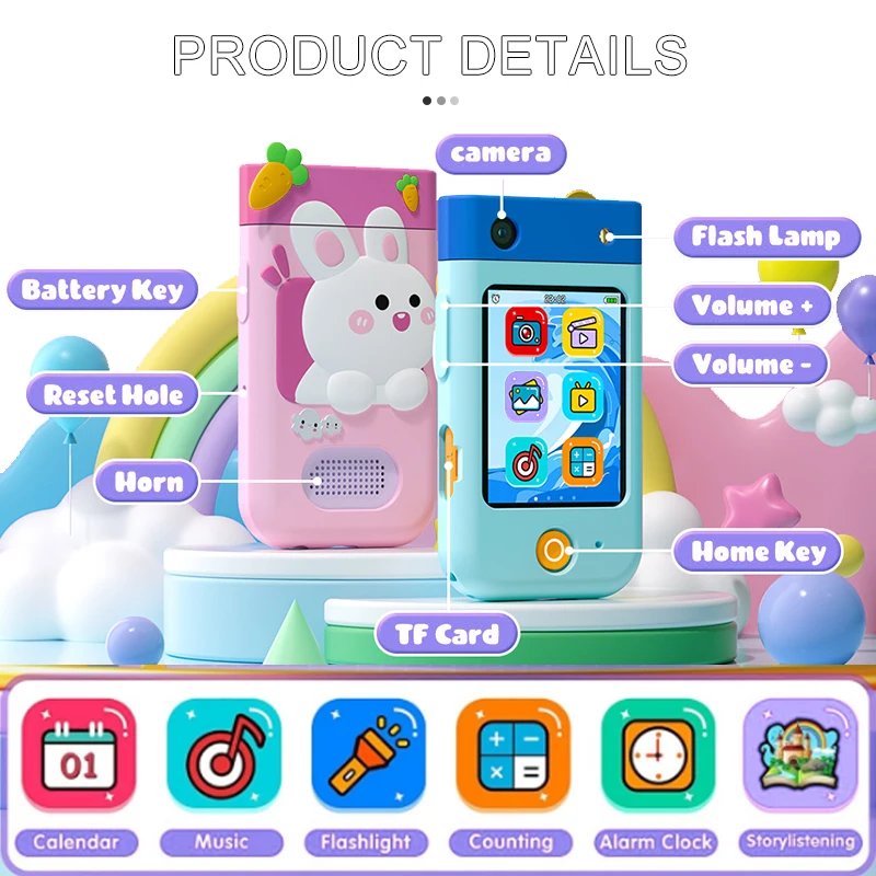 Kid Smart Cartoon unicorn cat camera Phone festival Birthday Kids Toys Touchscreen language Learn kids Cell Phone with camera