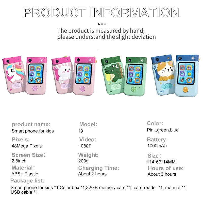 Kid Smart Cartoon unicorn cat camera Phone festival Birthday Kids Toys Touchscreen language Learn kids Cell Phone with camera