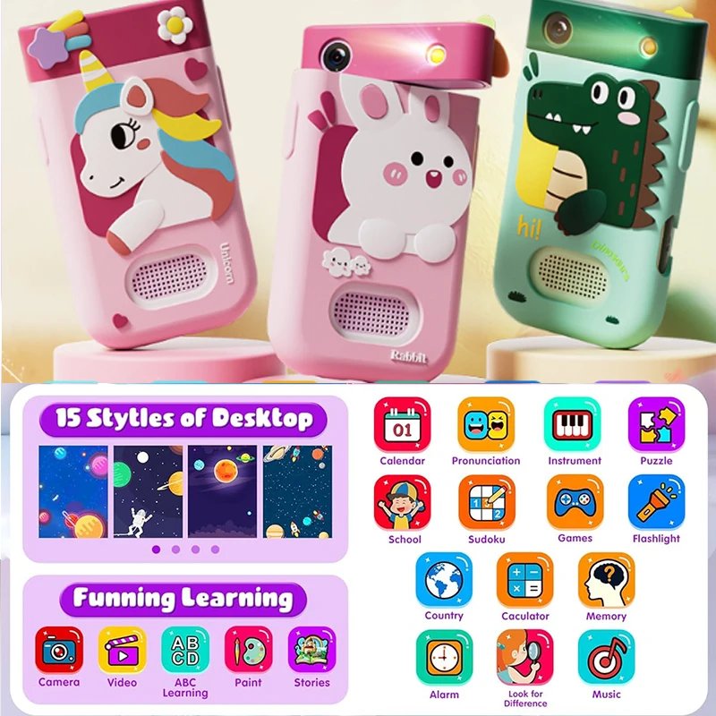 Kid Smart Cartoon unicorn cat camera Phone festival Birthday Kids Toys Touchscreen language Learn kids Cell Phone with camera