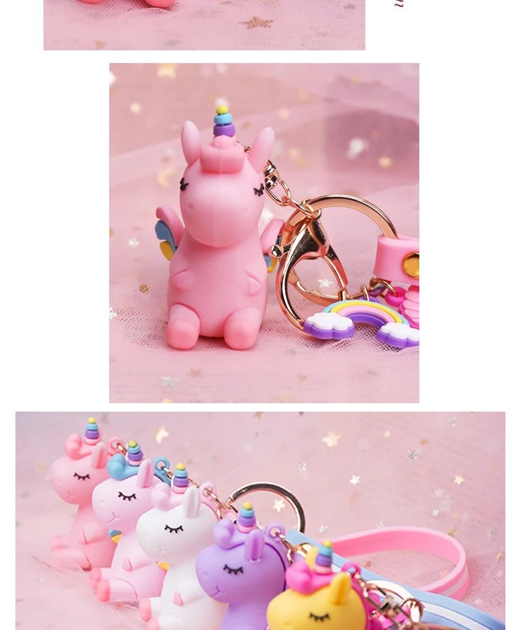 Cute Unicorn 3D Keychain Female Car Key Pendant Bag Backpack Ornaments Girl Child Lovers Gift Toy Kawaii Cartoon Phone Lanyard