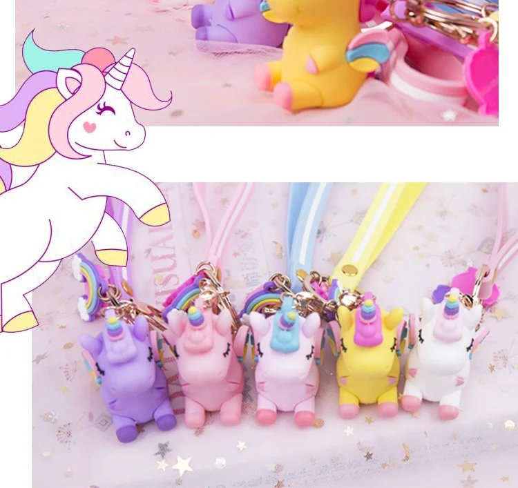 Cute Unicorn 3D Keychain Female Car Key Pendant Bag Backpack Ornaments Girl Child Lovers Gift Toy Kawaii Cartoon Phone Lanyard