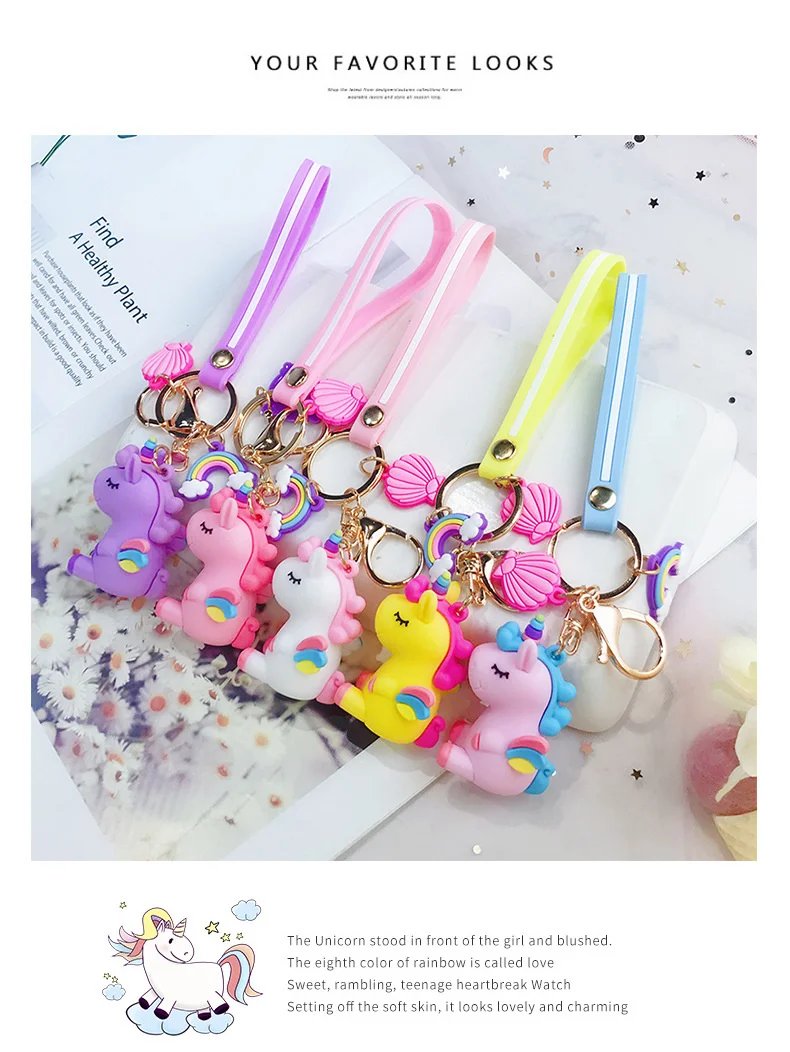 Cute Unicorn 3D Keychain Female Car Key Pendant Bag Backpack Ornaments Girl Child Lovers Gift Toy Kawaii Cartoon Phone Lanyard