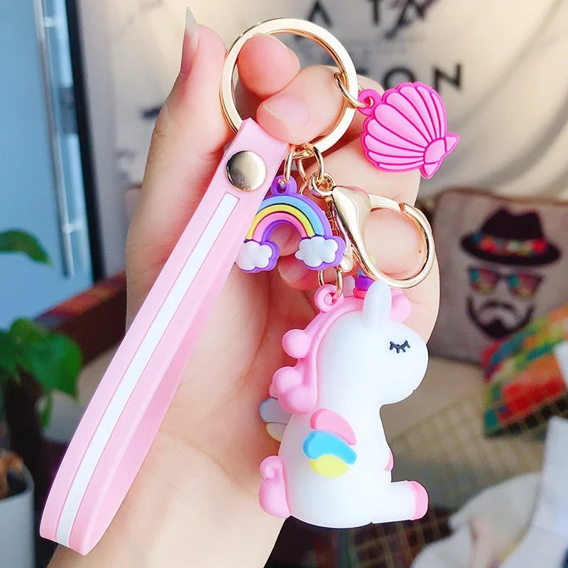 Cute Unicorn 3D Keychain Female Car Key Pendant Bag Backpack Ornaments Girl Child Lovers Gift Toy Kawaii Cartoon Phone Lanyard