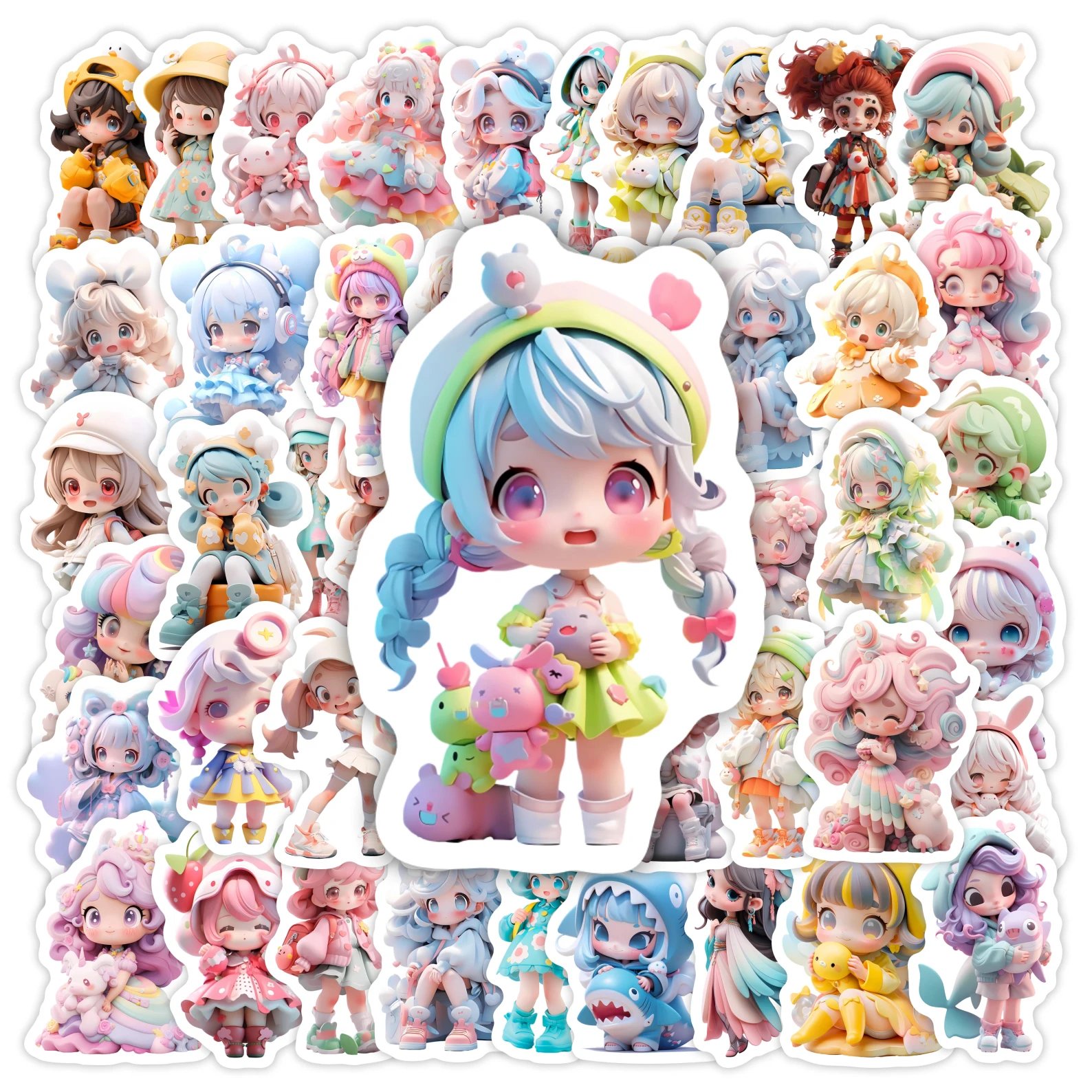Cute Cartoon Princess Girl Doll Stickers Collections Mermaids Unicorns DIY Kids Toy Waterproof Decal for Phone Loptop Decorative
