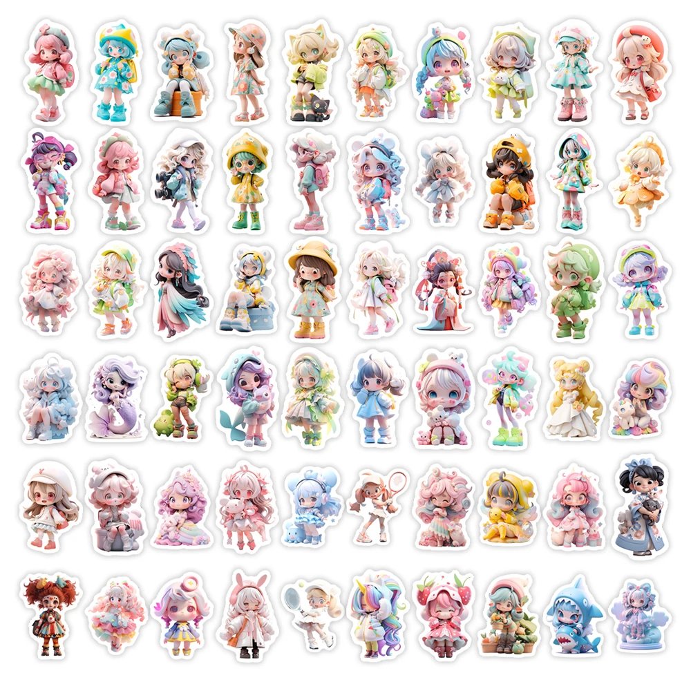 Cute Cartoon Princess Girl Doll Stickers Collections Mermaids Unicorns DIY Kids Toy Waterproof Decal for Phone Loptop Decorative