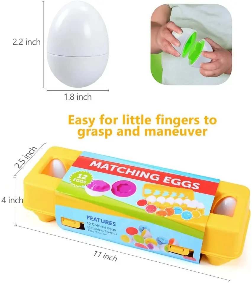 Montessori Educational Toys 2 Years Old Children Toy Eggs Toddler Sensory Puzzle Smart Eggs Colors Shapes Matching Sorter Game