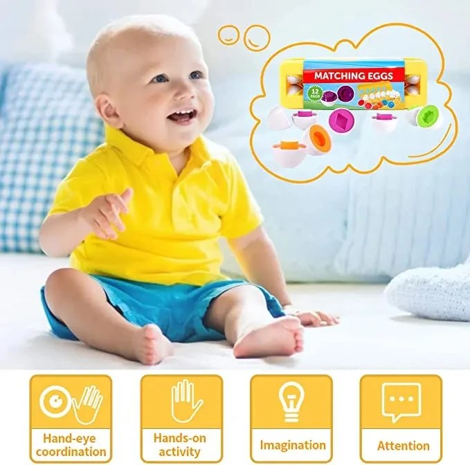 Montessori Educational Toys 2 Years Old Children Toy Eggs Toddler Sensory Puzzle Smart Eggs Colors Shapes Matching Sorter Game