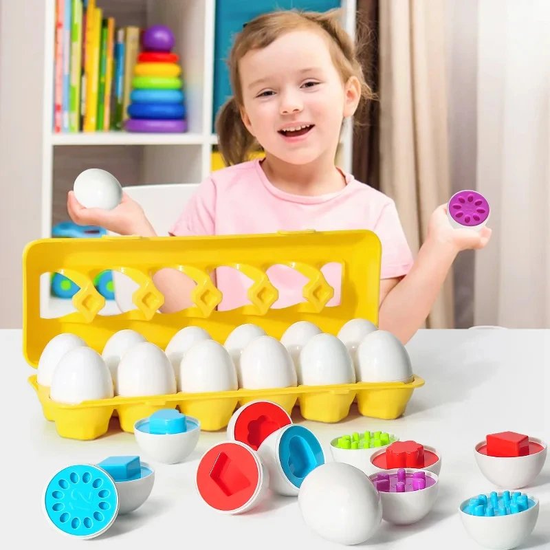 Montessori Educational Toys 2 Years Old Children Toy Eggs Toddler Sensory Puzzle Smart Eggs Colors Shapes Matching Sorter Game