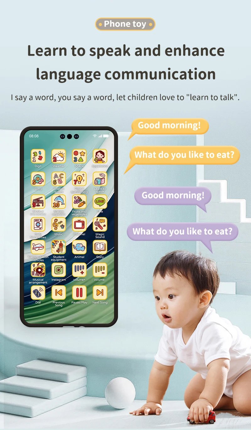 Baby Simulation Mobile Phone Toy Screen Music Early Educational Toys Learning Vocal English Mobile Vocal Toy Model Children Gift