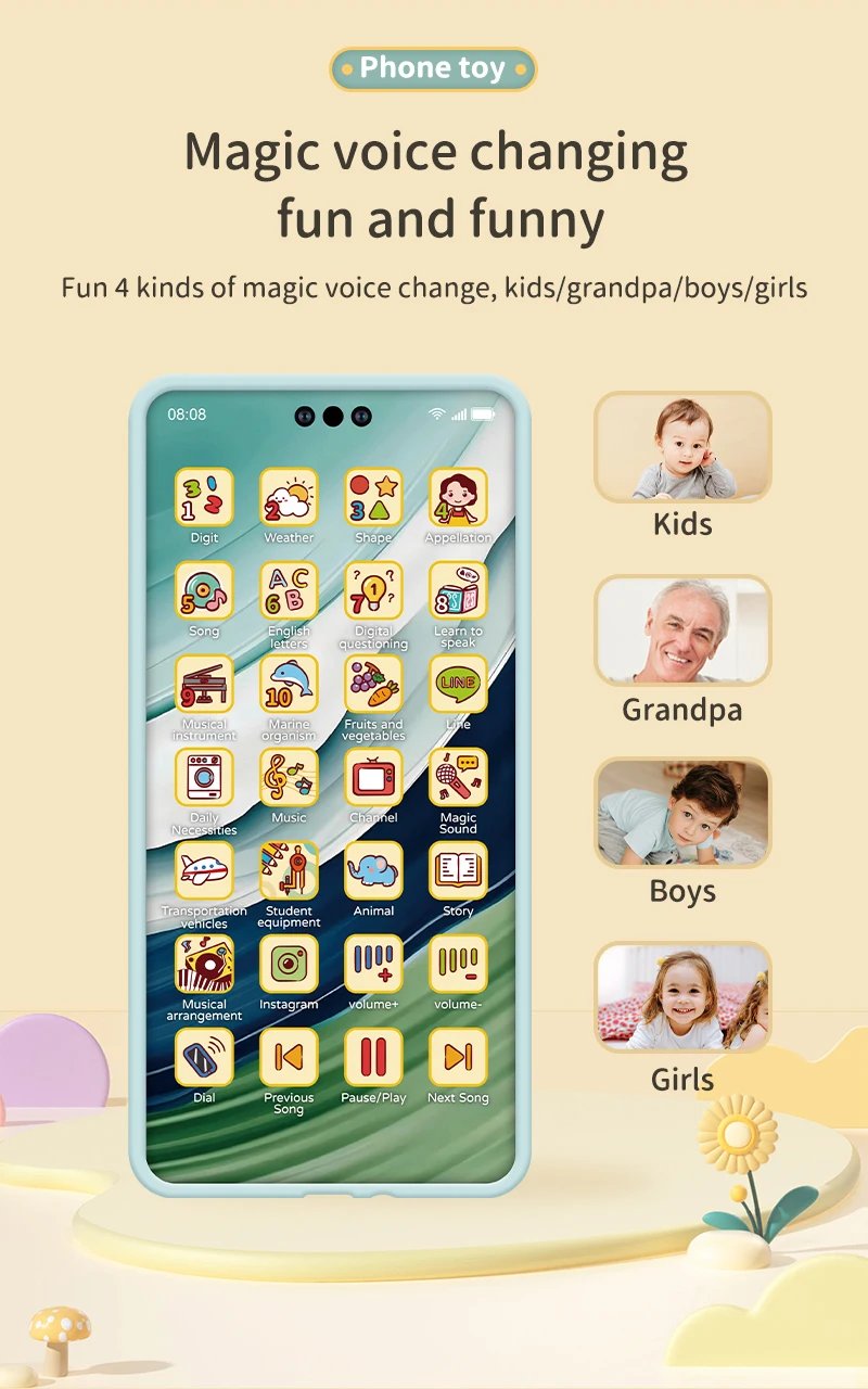 Baby Simulation Mobile Phone Toy Screen Music Early Educational Toys Learning Vocal English Mobile Vocal Toy Model Children Gift