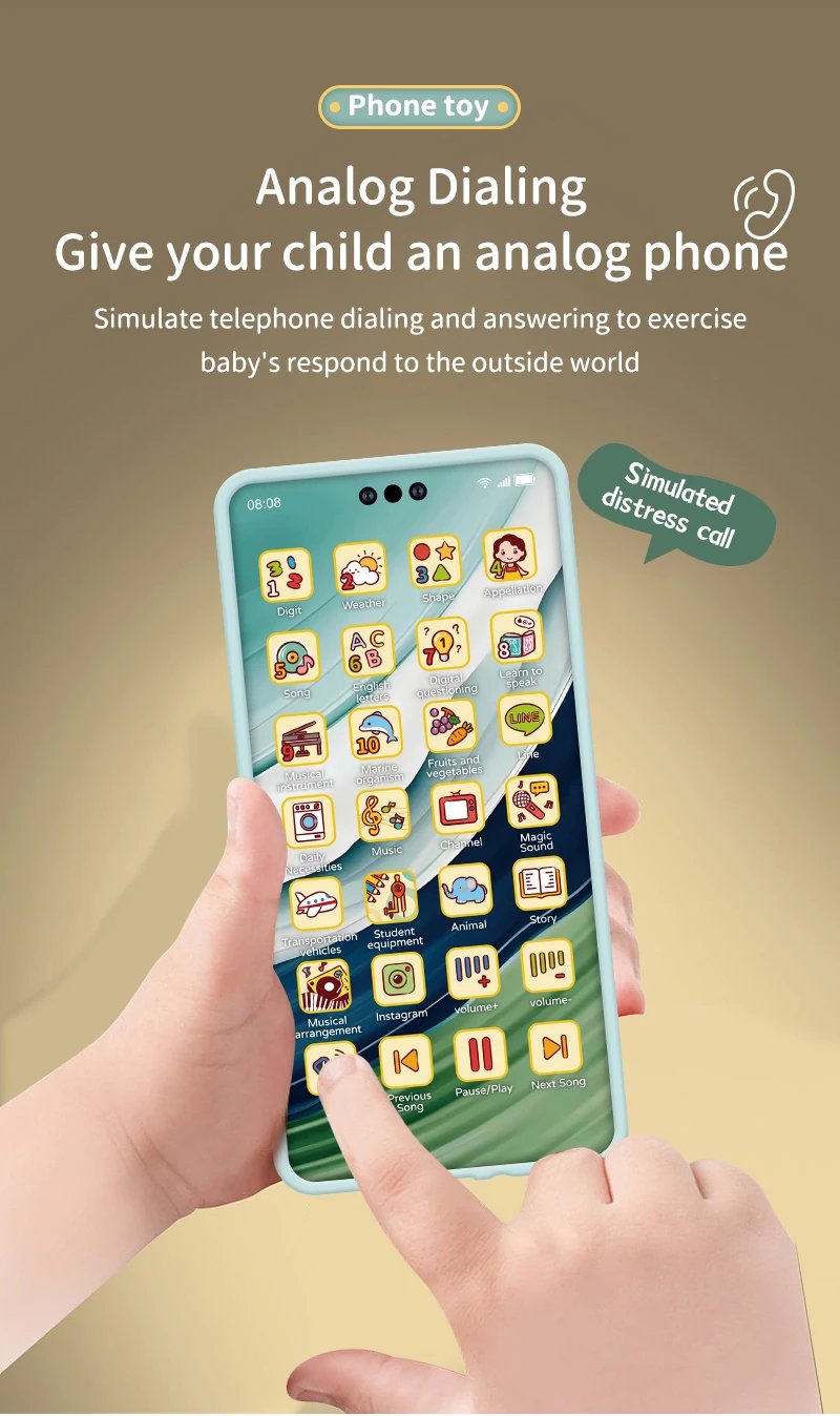 Baby Simulation Mobile Phone Toy Screen Music Early Educational Toys Learning Vocal English Mobile Vocal Toy Model Children Gift