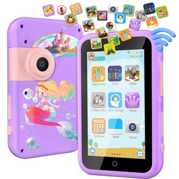 VATOS Kids Smart Phone Toy for Girls Boys Ages 3~9 Large 4" Touchscreen Cell Phone w/ Dual Cam Music Puzzle Game Learning Toy