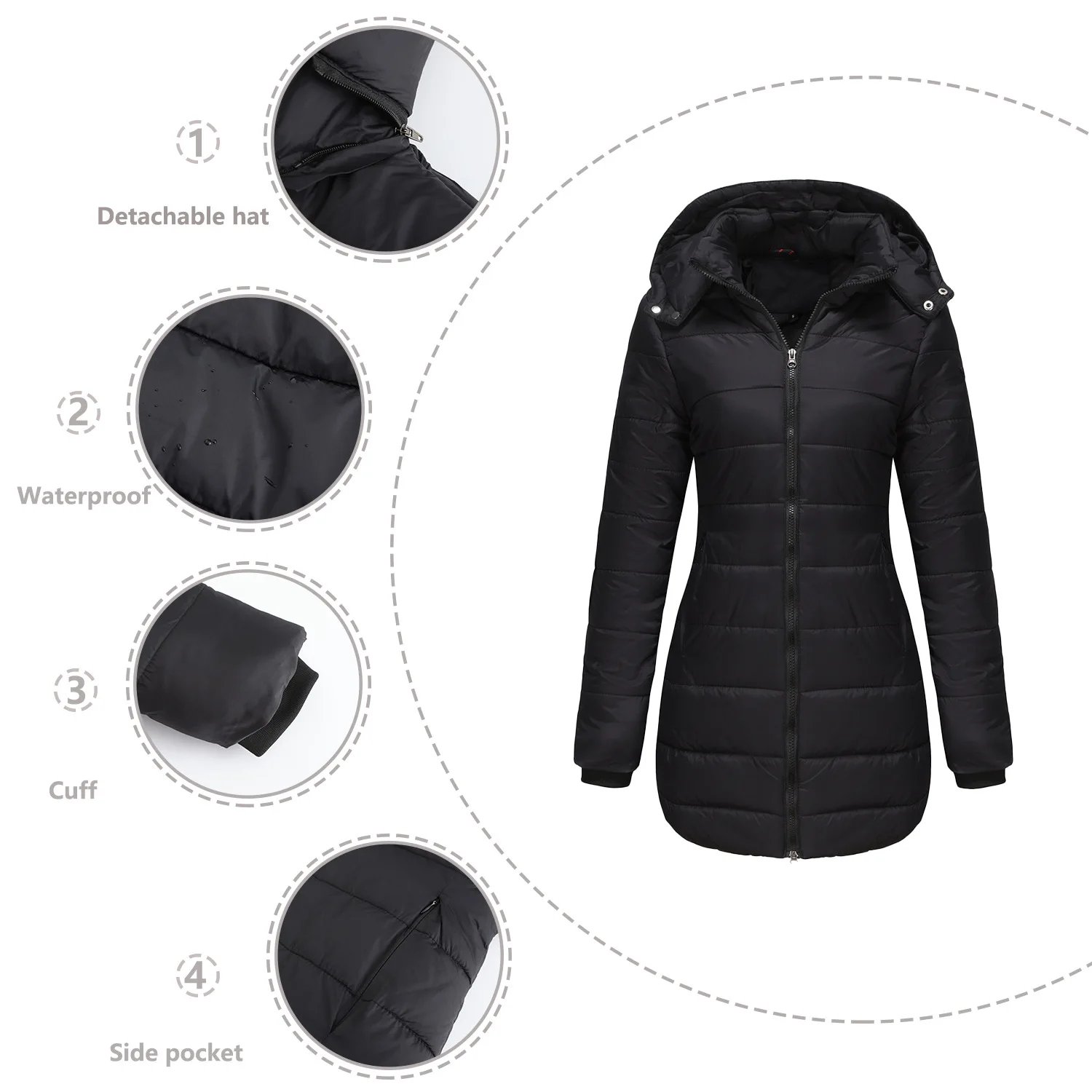 Coats Thick Parka Cotton 2025 Winter Black Jackets Women Long Parkas Hooded Warm Winter Coats Women Maxi Y2k Black Overcoats