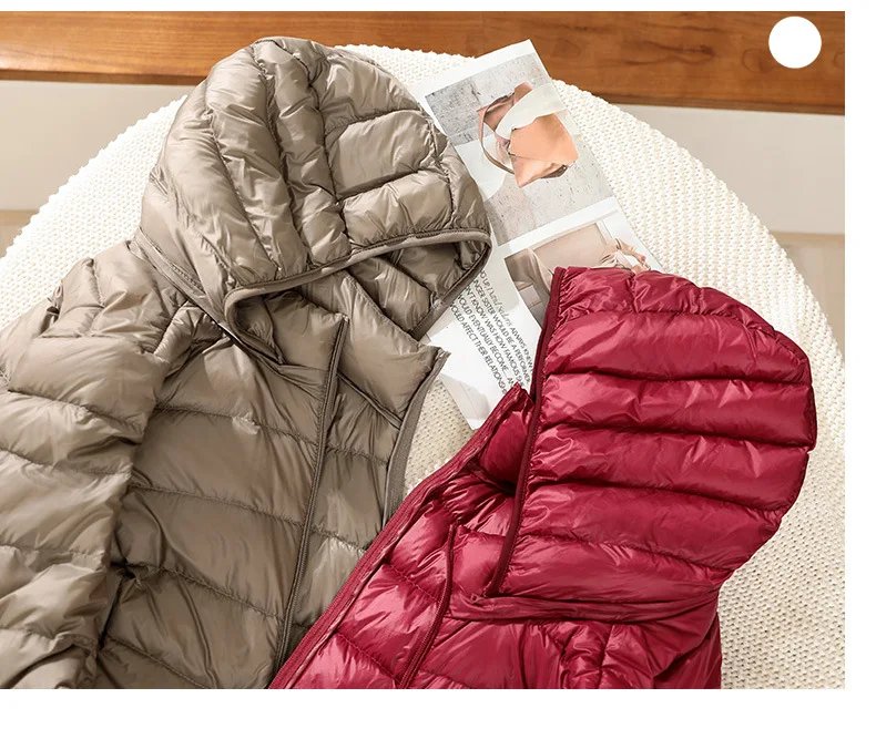 Winter Women Slim Down Coats Remove Hooded Parka Solid Color Female Long Light Thin Outerwear Lady Fashion Warm Puffer Jackets