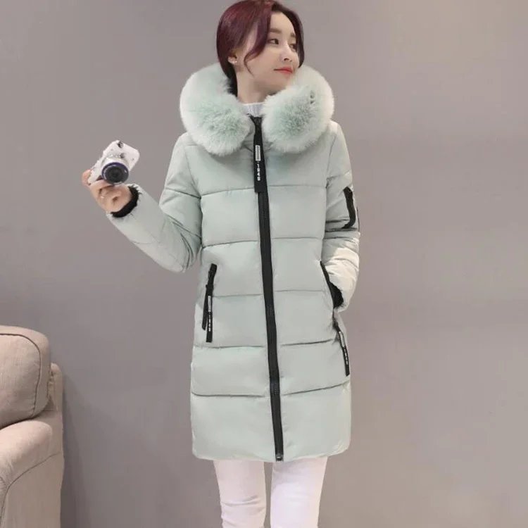 2024 Winter Women Parka Coats Long Cotton Casual Fur Hooded Jackets Thick Warm Slim-fit Jacket Female Overcoat Clothing