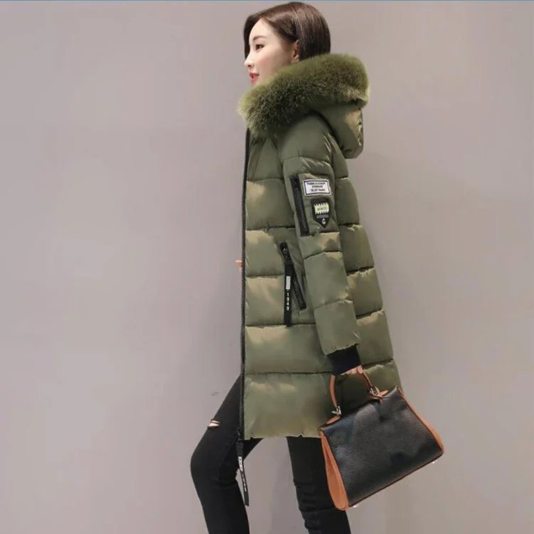 2024 Winter Women Parka Coats Long Cotton Casual Fur Hooded Jackets Thick Warm Slim-fit Jacket Female Overcoat Clothing