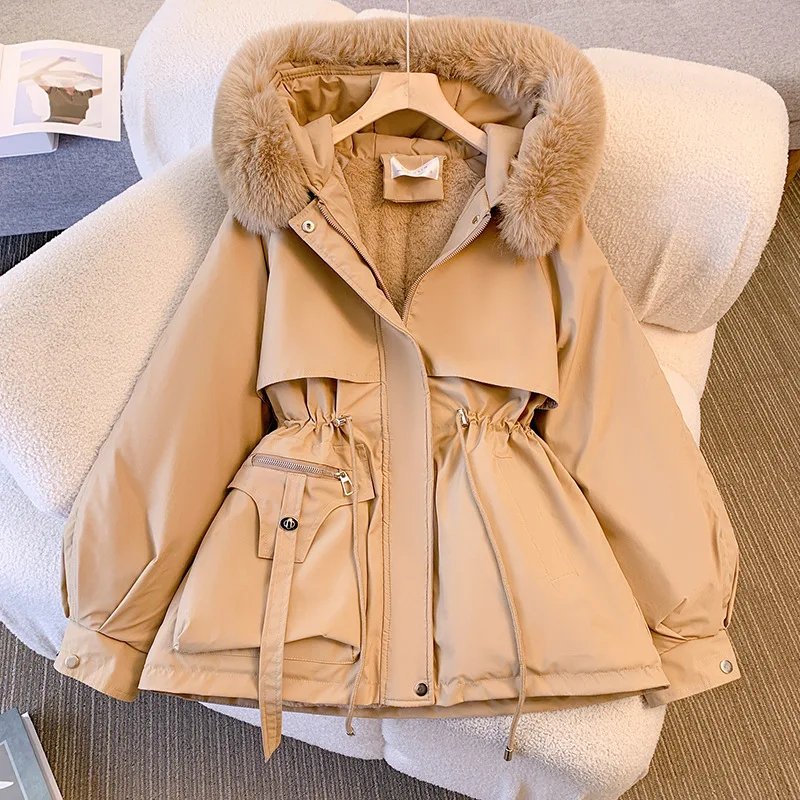 New Women's Cotton-Padded Plush Warm Coat 2024 Autumn Winter Parkas Coat Women's Long Sleeve Zipper Hooded Drawstring Parkas New Women's Cotton-Padded Plush Warm Coat 2024 Autumn Winter Parkas Coat Women's Long Sleeve Zipper Hooded Drawstring Parkas