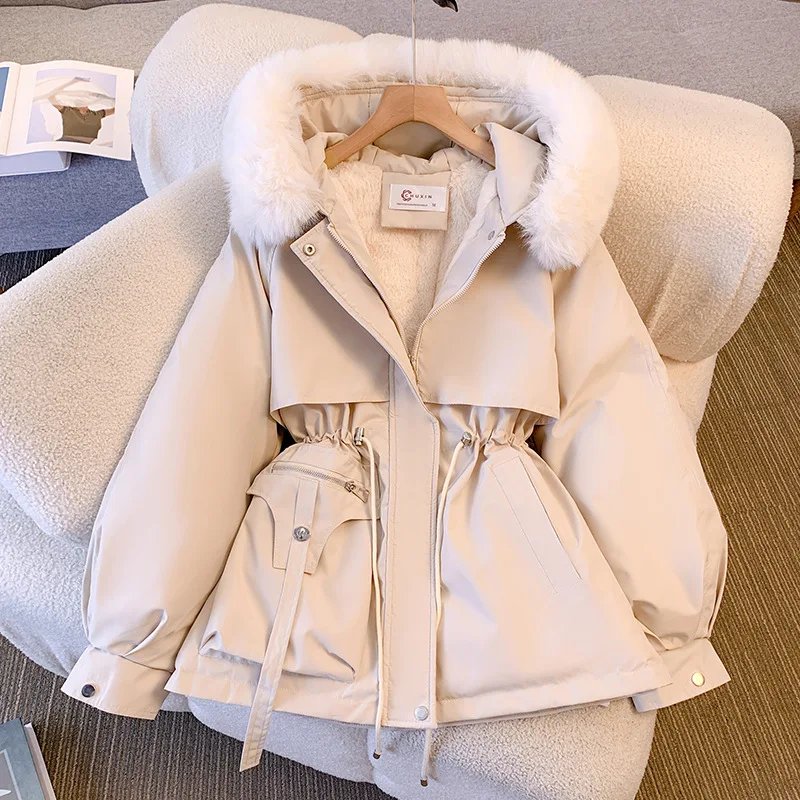 New Women's Cotton-Padded Plush Warm Coat 2024 Autumn Winter Parkas Coat Women's Long Sleeve Zipper Hooded Drawstring Parkas New Women's Cotton-Padded Plush Warm Coat 2024 Autumn Winter Parkas Coat Women's Long Sleeve Zipper Hooded Drawstring Parkas