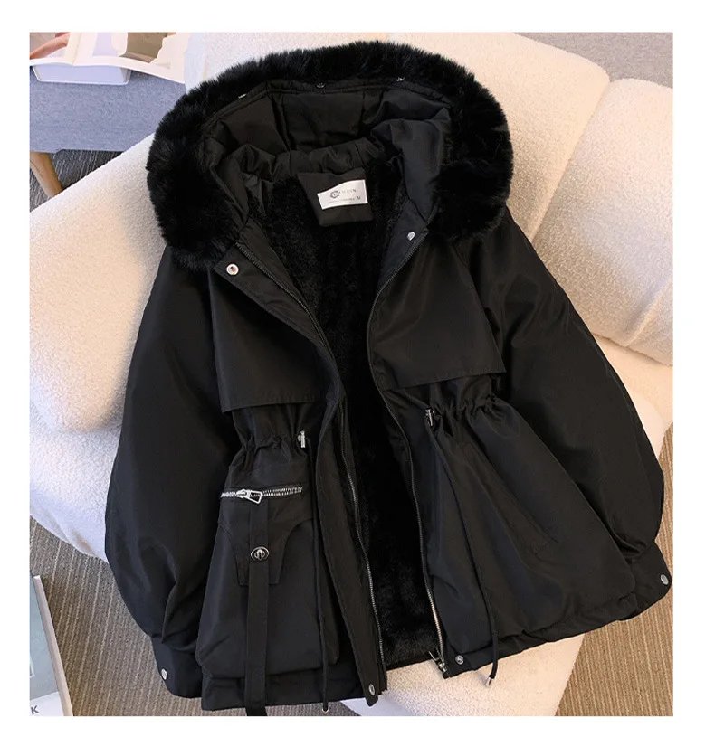 New Women's Cotton-Padded Plush Warm Coat 2024 Autumn Winter Parkas Coat Women's Long Sleeve Zipper Hooded Drawstring Parkas New Women's Cotton-Padded Plush Warm Coat 2024 Autumn Winter Parkas Coat Women's Long Sleeve Zipper Hooded Drawstring Parkas
