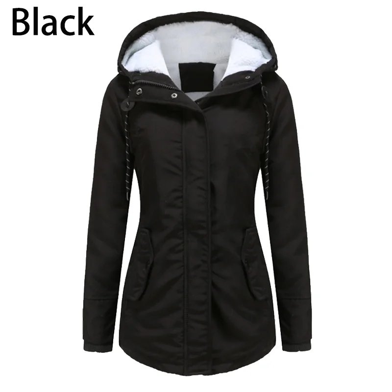 Winter warm coat Women's solid plush thickened jacket Outdoor hiking hooded windproof parka coat