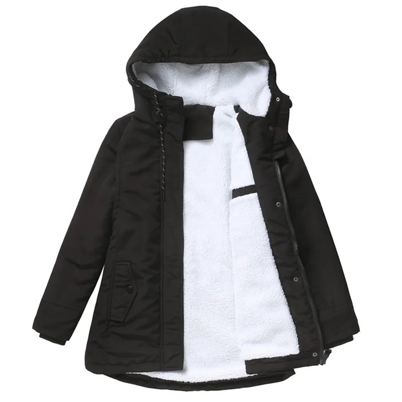 Winter warm coat Women's solid plush thickened jacket Outdoor hiking hooded windproof parka coat