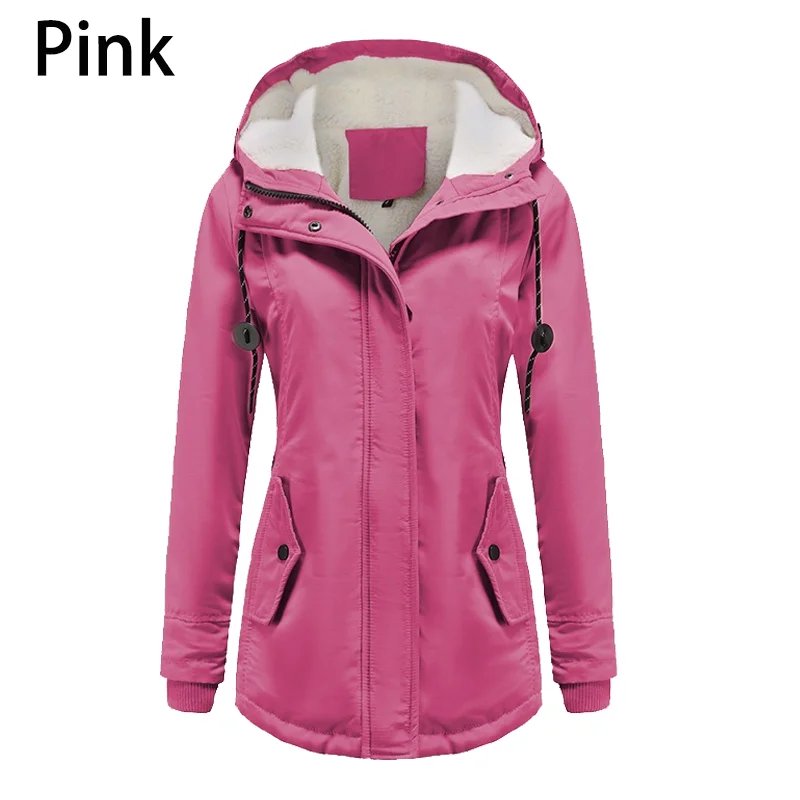 Winter warm coat Women's solid plush thickened jacket Outdoor hiking hooded windproof parka coat