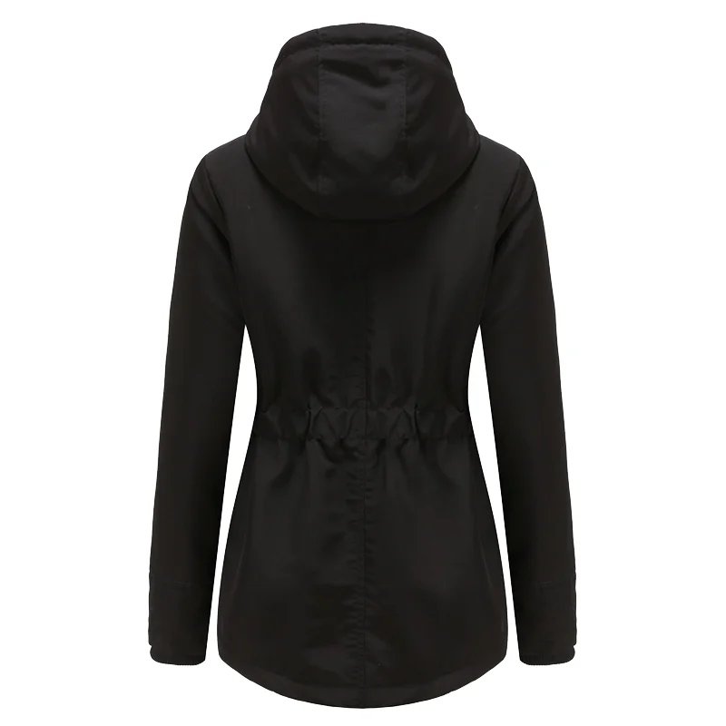 Winter warm coat Women's solid plush thickened jacket Outdoor hiking hooded windproof parka coat