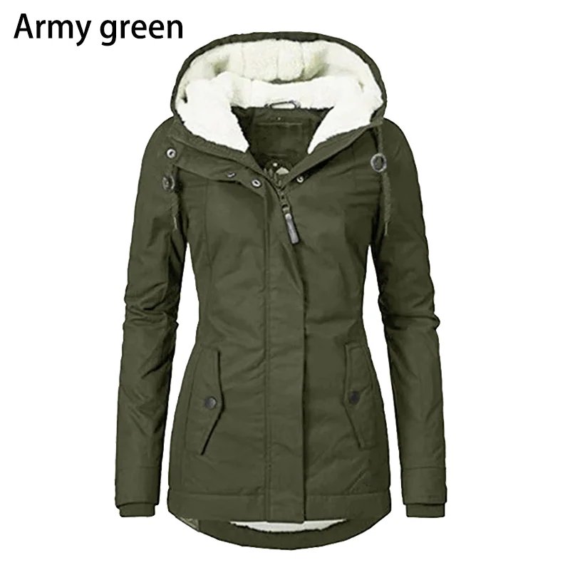 Winter warm coat Women's solid plush thickened jacket Outdoor hiking hooded windproof parka coat