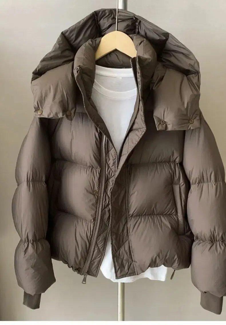 Hooded Cotton Jacket Women 2024 New Thickened Warm Long Sleeved Outwear Winter Korean Loose Solid Color Versatile Short Coat