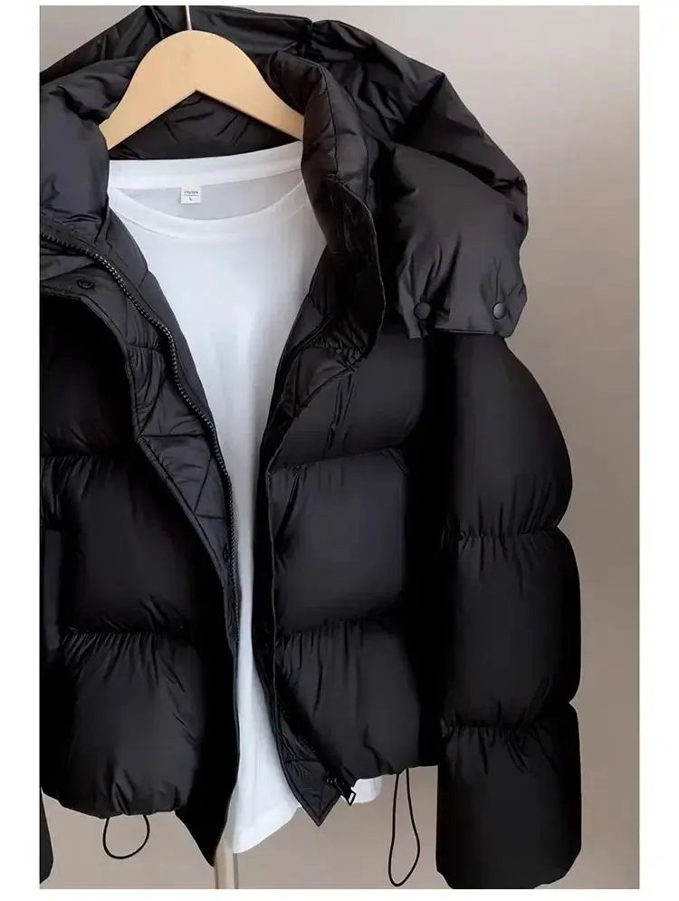 Hooded Cotton Jacket Women 2024 New Thickened Warm Long Sleeved Outwear Winter Korean Loose Solid Color Versatile Short Coat