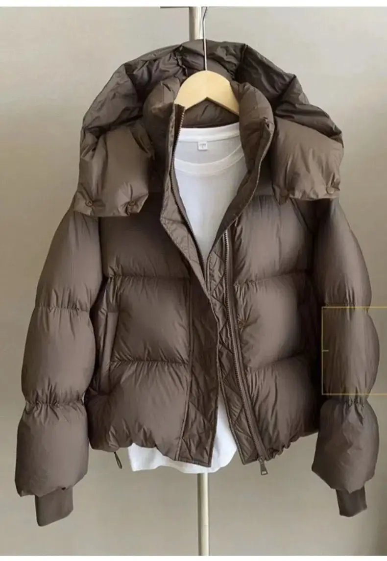 Hooded Cotton Jacket Women 2024 New Thickened Warm Long Sleeved Outwear Winter Korean Loose Solid Color Versatile Short Coat