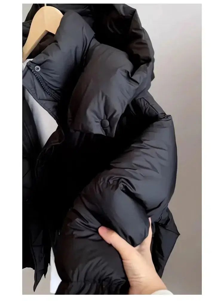 Hooded Cotton Jacket Women 2024 New Thickened Warm Long Sleeved Outwear Winter Korean Loose Solid Color Versatile Short Coat