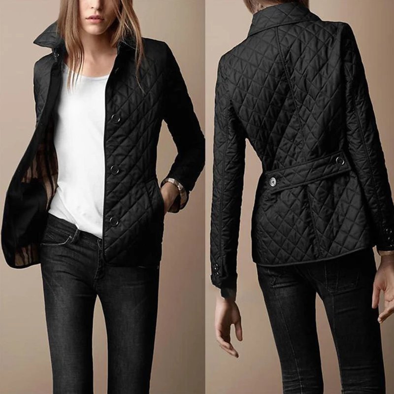 New 2024 Winter Women's Lapel Down Coats Casual Single Breasted Pocket Warm Outerwear Vintage Long Sleeved Slim Cotton Jackets