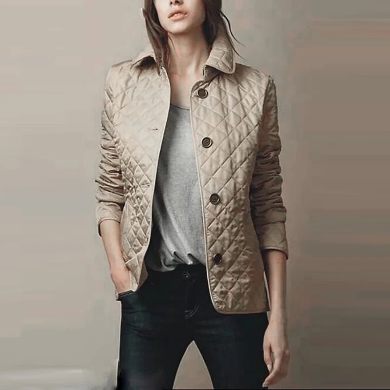 New 2024 Winter Women's Lapel Down Coats Casual Single Breasted Pocket Warm Outerwear Vintage Long Sleeved Slim Cotton Jackets