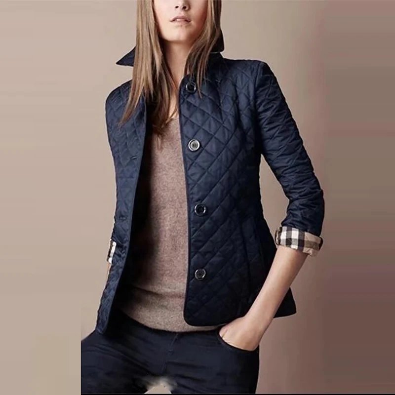 New 2024 Winter Women's Lapel Down Coats Casual Single Breasted Pocket Warm Outerwear Vintage Long Sleeved Slim Cotton Jackets