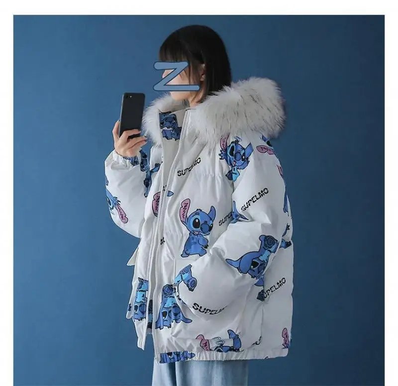 Disney Stitch Cute Print Down Cotton Jacket Winter New Korean Version Loose Cotton Coat Trend Casual Warm Versatile Zipper Coat Disney Stitch Cute Print Down Cotton Jacket Winter New Korean Version Loose Cotton Coat Trend Casual Warm Versatile Zipper Coat