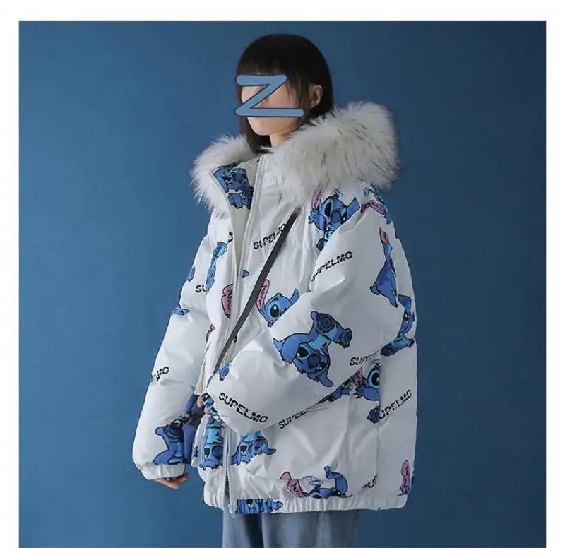 Disney Stitch Cute Print Down Cotton Jacket Winter New Korean Version Loose Cotton Coat Trend Casual Warm Versatile Zipper Coat Disney Stitch Cute Print Down Cotton Jacket Winter New Korean Version Loose Cotton Coat Trend Casual Warm Versatile Zipper Coat