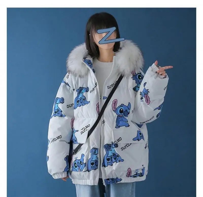 Disney Stitch Cute Print Down Cotton Jacket Winter New Korean Version Loose Cotton Coat Trend Casual Warm Versatile Zipper Coat Disney Stitch Cute Print Down Cotton Jacket Winter New Korean Version Loose Cotton Coat Trend Casual Warm Versatile Zipper Coat