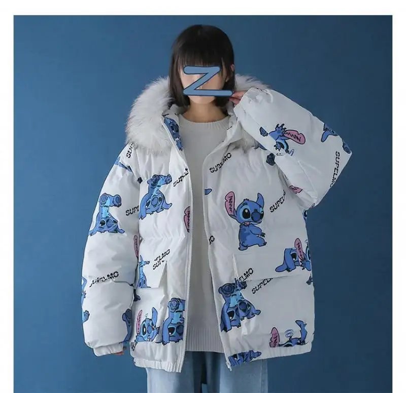 Disney Stitch Cute Print Down Cotton Jacket Winter New Korean Version Loose Cotton Coat Trend Casual Warm Versatile Zipper Coat Disney Stitch Cute Print Down Cotton Jacket Winter New Korean Version Loose Cotton Coat Trend Casual Warm Versatile Zipper Coat