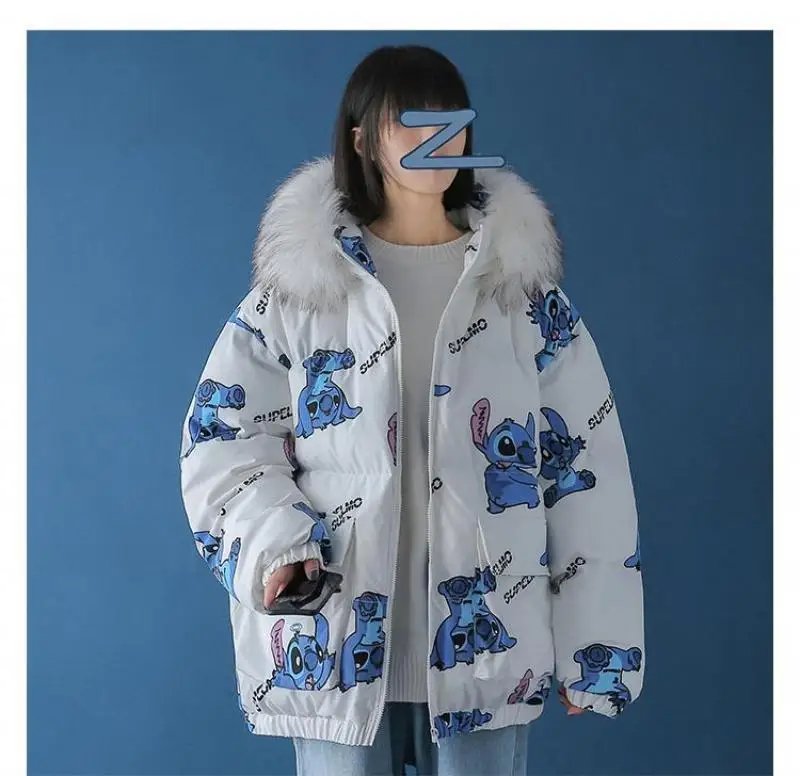 Disney Stitch Cute Print Down Cotton Jacket Winter New Korean Version Loose Cotton Coat Trend Casual Warm Versatile Zipper Coat Disney Stitch Cute Print Down Cotton Jacket Winter New Korean Version Loose Cotton Coat Trend Casual Warm Versatile Zipper Coat