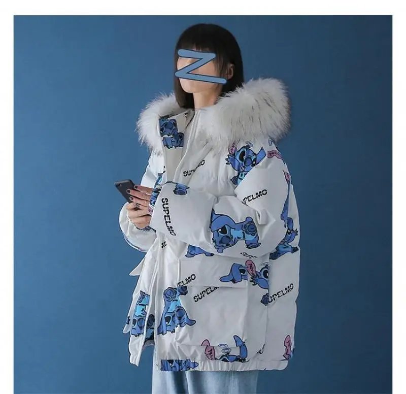 Disney Stitch Cute Print Down Cotton Jacket Winter New Korean Version Loose Cotton Coat Trend Casual Warm Versatile Zipper Coat Disney Stitch Cute Print Down Cotton Jacket Winter New Korean Version Loose Cotton Coat Trend Casual Warm Versatile Zipper Coat