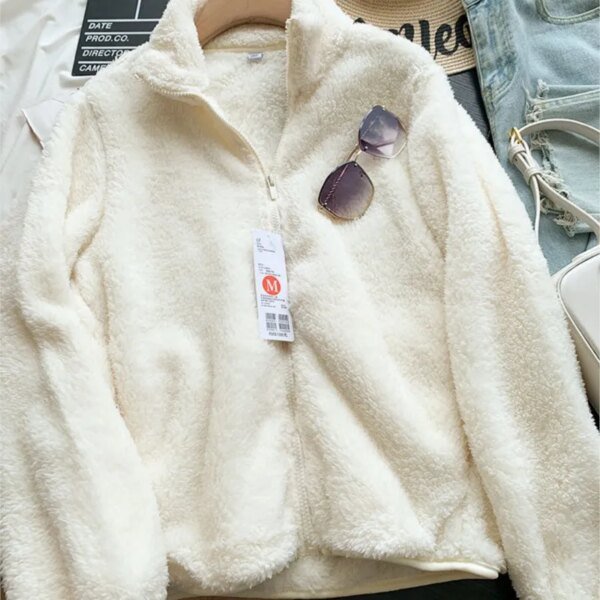 Autumn Winter Unisex Warm Fleece Jacket Outwear Ladies Zipper Lamb Fleece Coat Double Sided Velvet Stand Collar Coats New Simple