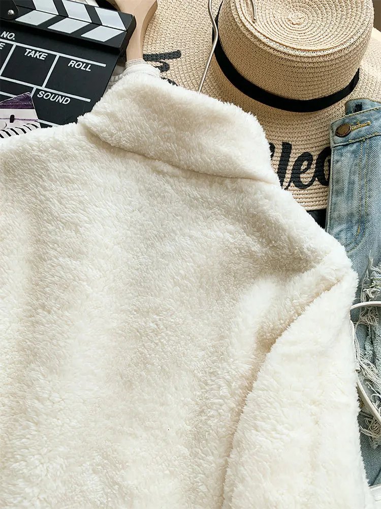 Autumn Winter Unisex Warm Fleece Jacket Outwear Ladies Zipper Lamb Fleece Coat Double Sided Velvet Stand Collar Coats New Simple