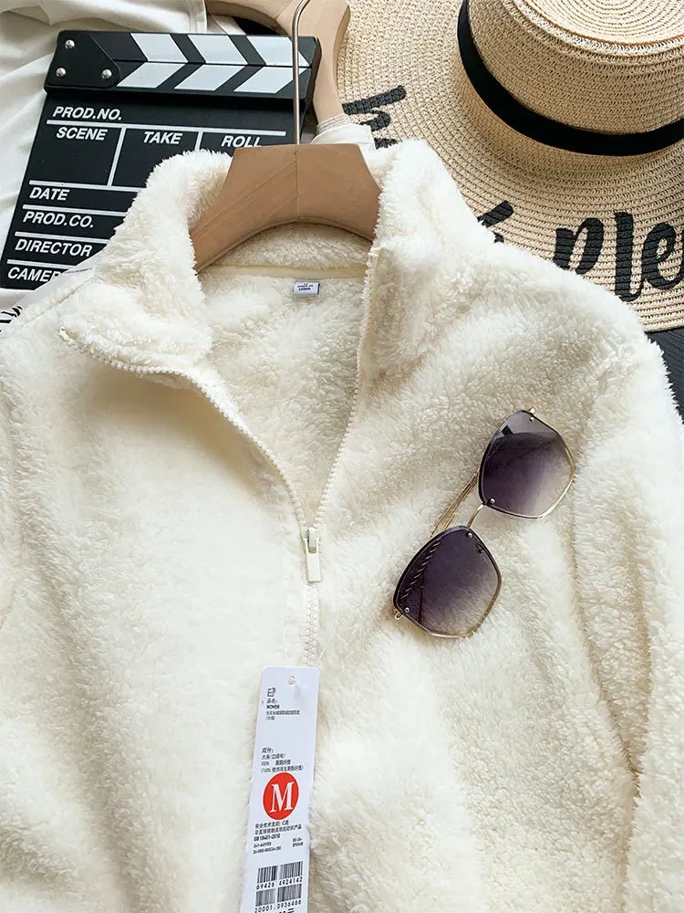 Autumn Winter Unisex Warm Fleece Jacket Outwear Ladies Zipper Lamb Fleece Coat Double Sided Velvet Stand Collar Coats New Simple