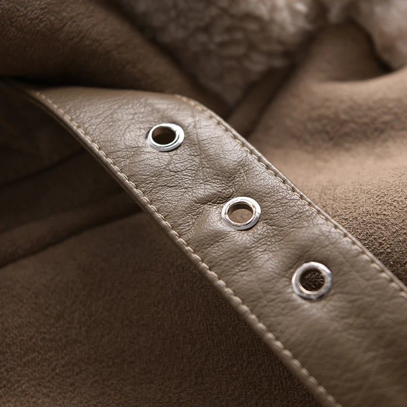Ailegogo Winter Women Thick Warm Suede Lamb Jacket Short Motorcycle Brown Coats Faux Shearling Sheepskin Leather Jackets Outwear