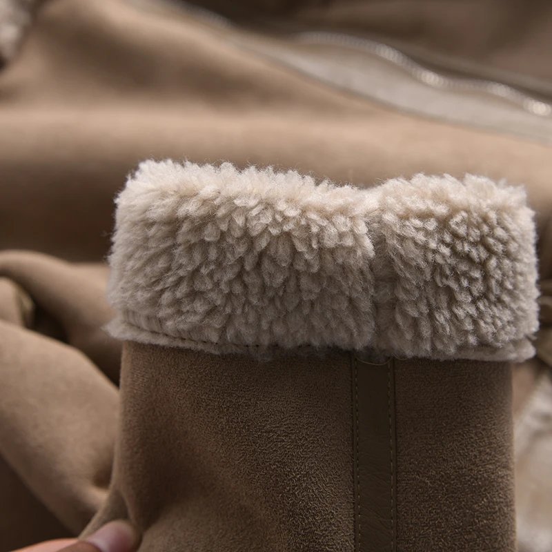 Ailegogo Winter Women Thick Warm Suede Lamb Jacket Short Motorcycle Brown Coats Faux Shearling Sheepskin Leather Jackets Outwear