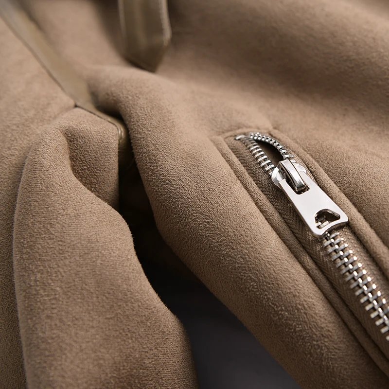 Ailegogo Winter Women Thick Warm Suede Lamb Jacket Short Motorcycle Brown Coats Faux Shearling Sheepskin Leather Jackets Outwear